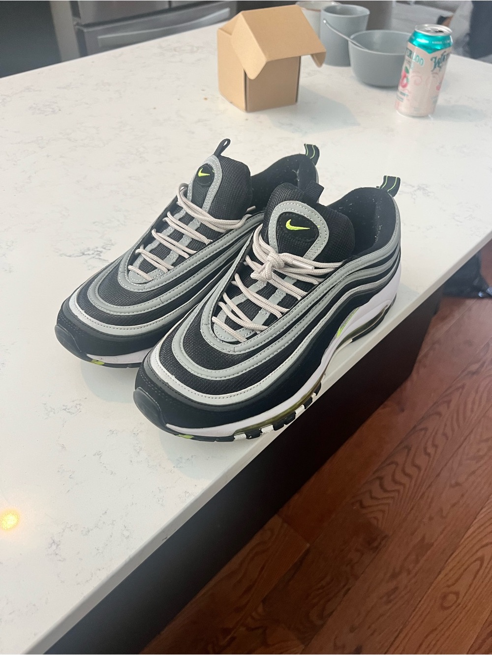 Nike Air Max 97 GS - Black/Gray with Neon Green Accent size 9.5